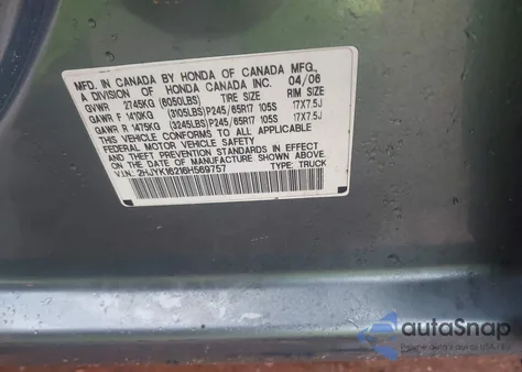 2006 Honda Ridgeline Rt z USA, uszkodzony, nr VIN 2HJYK16216H569757